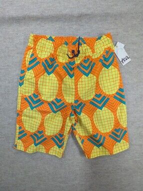 NWT* Tea Collection Orange, Yellow & Teal Pineapple Print Swim Trunks Boys 12